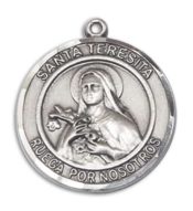 Sterling Silver Santa Teresita Pendant on an 18-inch Sterling Silver Light Curb Chain