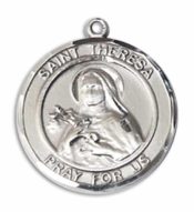 Sterling Silver Saint Theresa Pendant on an 18-inch Sterling Silver Light Curb Chain