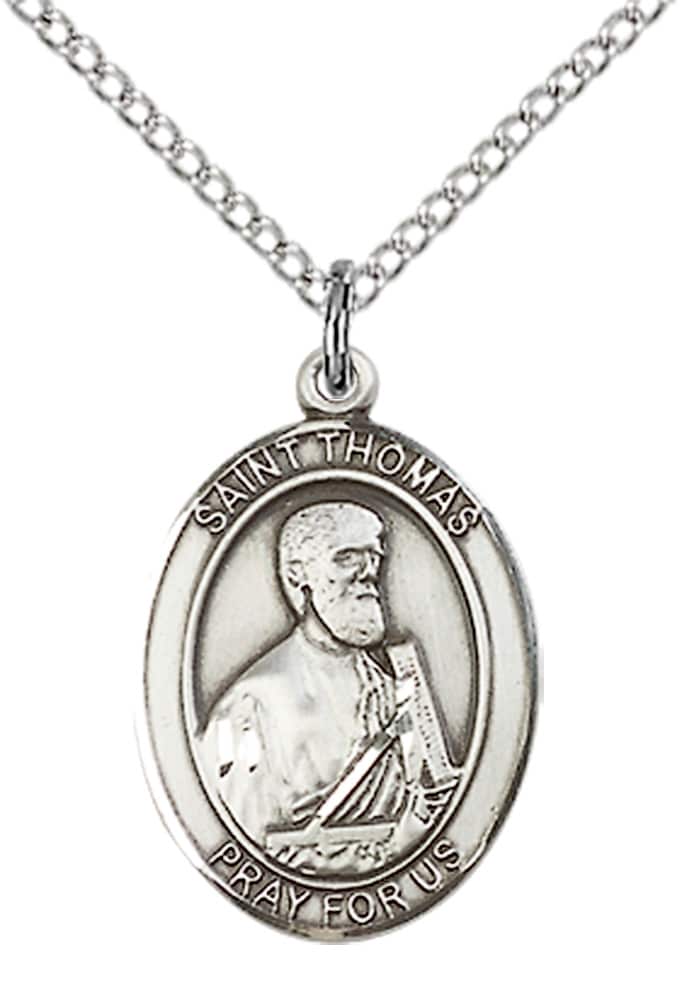Sterling Silver Saint Thomas the Apostle Pendant on an 18-inch Sterling Silver Light Curb Chain - Image 2