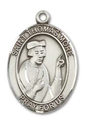 Sterling Silver Saint Thomas More Pendant on an 18-inch Sterling Silver Light Curb Chain