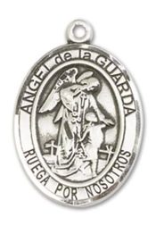 Sterling Silver Angel de la Guarda Pendant on an 18-inch Sterling Silver Light Curb Chain