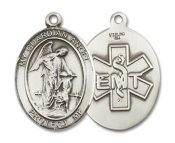 Sterling Silver Guardian Angel EMT Pendant on an 24-inch Sterling Silver Heavy Curb Chain
