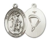 Sterling Silver Guardian Angel Paratrooper Pendant on an 24-inch Sterling Silver Heavy Curb Chain