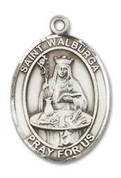 Sterling Silver Saint Walburga Pendant on an 18-inch Sterling Silver Light Curb Chain