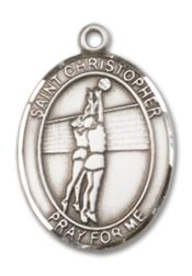 Sterling Silver Saint Christopher Volleyball Pendant on an 18-inch Sterling Silver Light Curb Chain