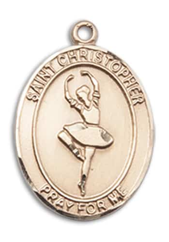 14kt Gold Filled Saint Christopher Dance Pendant on an 18-inch Gold Filled Light Curb Chain