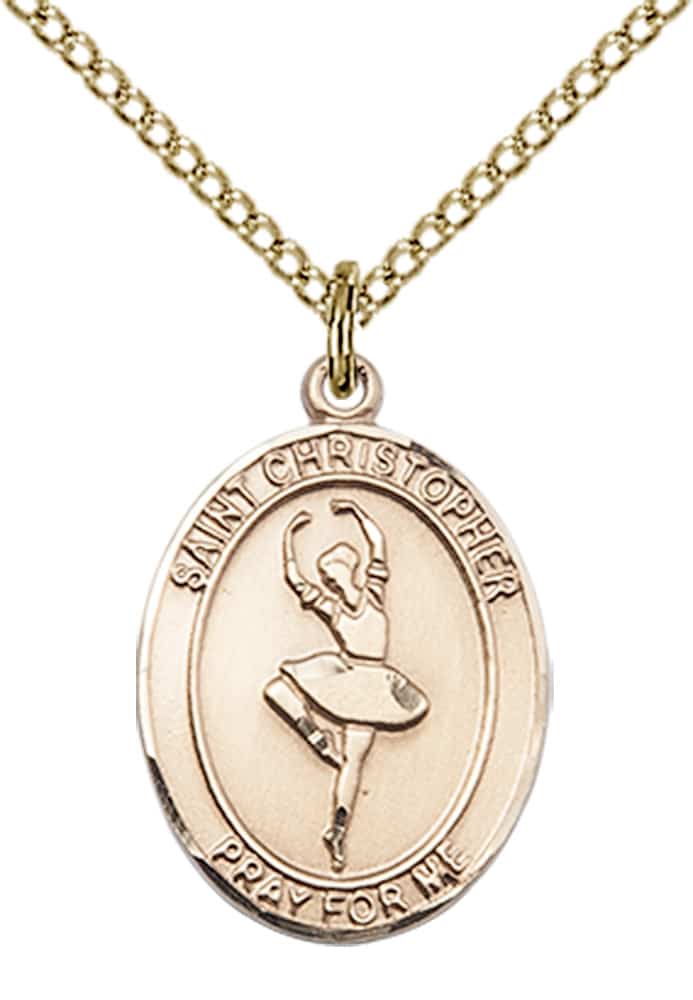14kt Gold Filled Saint Christopher Dance Pendant on an 18-inch Gold Filled Light Curb Chain - Image 2