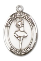 Sterling Silver Saint Christopher Dance Pendant on an 18-inch Sterling Silver Light Curb Chain