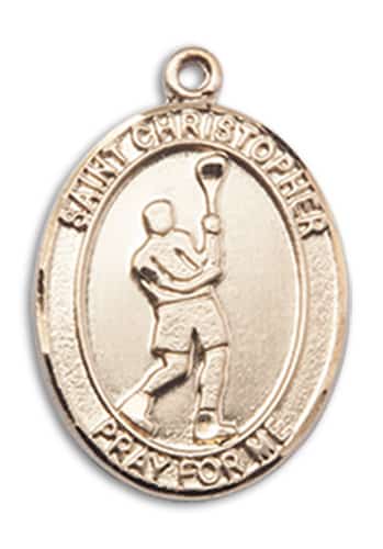 14kt Gold Filled Saint Christopher Lacrosse Pendant on an 18-inch Gold Filled Light Curb Chain