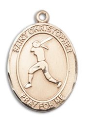 14kt Gold Filled Saint Christopher Softball Pendant on an 18-inch Gold Filled Light Curb Chain