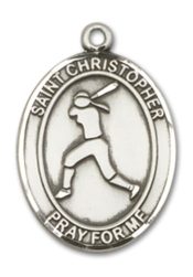 Sterling Silver Saint Christopher Softball Pendant on an 18-inch Sterling Silver Light Curb Chain