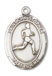 Sterling Silver Saint Christopher Track&Field Pendant on an 18-inch Sterling Silver Light Curb Chain