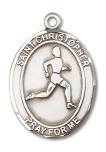Sterling Silver Saint Christopher Track&Field Pendant on an 18-inch Sterling Silver Light Curb Chain