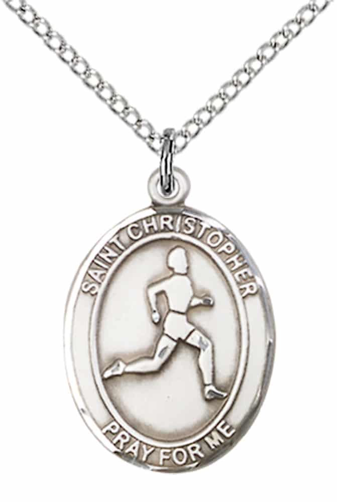 Sterling Silver Saint Christopher Track&Field Pendant on an 18-inch Sterling Silver Light Curb Chain - Image 2