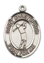 Sterling Silver Saint Christopher Golf Pendant on an 18-inch Sterling Silver Light Curb Chain