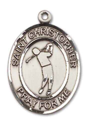 Sterling Silver Saint Christopher Golf Pendant on an 18-inch Sterling Silver Light Curb Chain