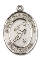 Sterling Silver Saint Christopher Soccer Pendant on an 18-inch Sterling Silver Light Curb Chain