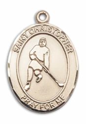 14kt Gold Filled Saint Christopher Ice Hockey Pendant on an 18-inch Gold Filled Light Curb Chain