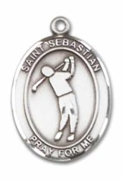 Sterling Silver Saint Sebastian Golf Pendant on an 18-inch Sterling Silver Light Curb Chain