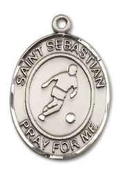 Sterling Silver Saint Sebastian Soccer Pendant on an 18-inch Sterling Silver Light Curb Chain