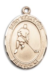 14kt Gold Filled Saint Sebastian Ice Hockey Pendant on an 18-inch Gold Filled Light Curb Chain