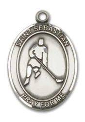 Sterling Silver Saint Sebastian Ice Hockey Pendant on an 18-inch Sterling Silver Light Curb Chain