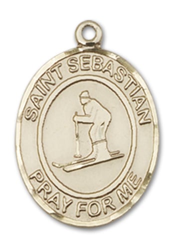 14kt Gold Filled Saint Sebastian Skiing Pendant on an 18-inch Gold Filled Light Curb Chain