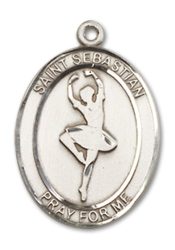 Sterling Silver Saint Sebastian Dance Pendant on an 18-inch Sterling Silver Light Curb Chain