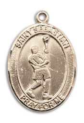 14kt Gold Filled Saint Sebastian Lacrosse Pendant on an 18-inch Gold Filled Light Curb Chain