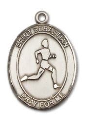 Sterling Silver Saint Sebastian Track and Field Pendant on an 18-inch Sterling Silver Light Curb Chain