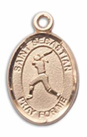 14kt Gold Filled Saint Sebastian Softball Pendant on an 18-inch Gold Filled Light Curb Chain