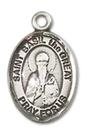 Sterling Silver Saint Basil the Great Pendant on an 18-inch Sterling Silver Light Curb Chain