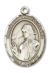 Sterling Silver Saint Finnian of Clonard Pendant on an 18-inch Sterling Silver Light Curb Chain