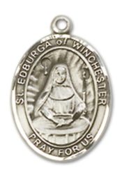 Sterling Silver Saint Edburga of Winchester Pendant on an 18-inch Sterling Silver Light Curb Chain