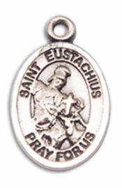 Sterling Silver Saint Eustachius Pendant on an 18-inch Sterling Silver Light Curb Chain