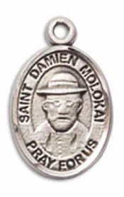 Sterling Silver Saint Damien of Molokai Pendant on an 18-inch Sterling Silver Light Curb Chain