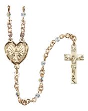 Gold Plated 3mm Austrian Crystal Miraculous Heart Rosary with Aurora Borealis in Crystal