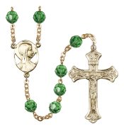 Gold Plated 8mm Austrian Crystal Madonna Mary Rosary in Erinite