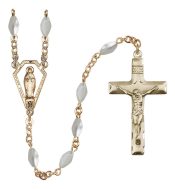 Gold Plated 5x7mm Imitation Mother of Pearl Miraculous Rosary