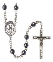 Silver Plated 6mm Semi-Precious Crucifix Rosary in Hematite