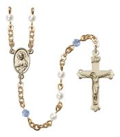 Gold Plate 4mm Imitation Pearl/Light Rose Scapular Rosary