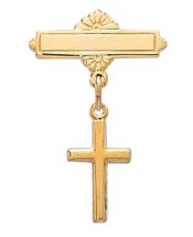 Gold on Sterling Cross Baby Pin Boxed