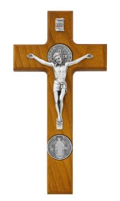 9" Walnut Stain St Benedict Crucifix boxed