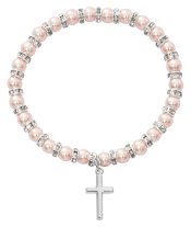 Pink Baby Stretch Bracelet and Sterling Cross Boxed