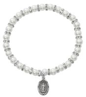 White Baby Stretch Bracelet and Sterling Medal Boxed