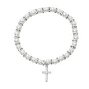 White Baby Stretch Bracelet and Sterling Cross Boxed