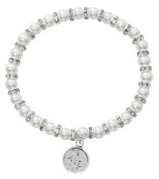White Baby Stretch Bracelet and Sterling Angel Boxed