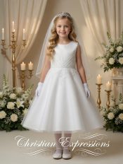 First Communion Dress Embroidered Lace and Rhinestone Trim