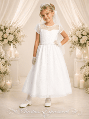 Embroidered First Communion Dress with Tulle and Sequins