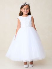First Communion Dress Cascading Sequin with Rhinestone Belt